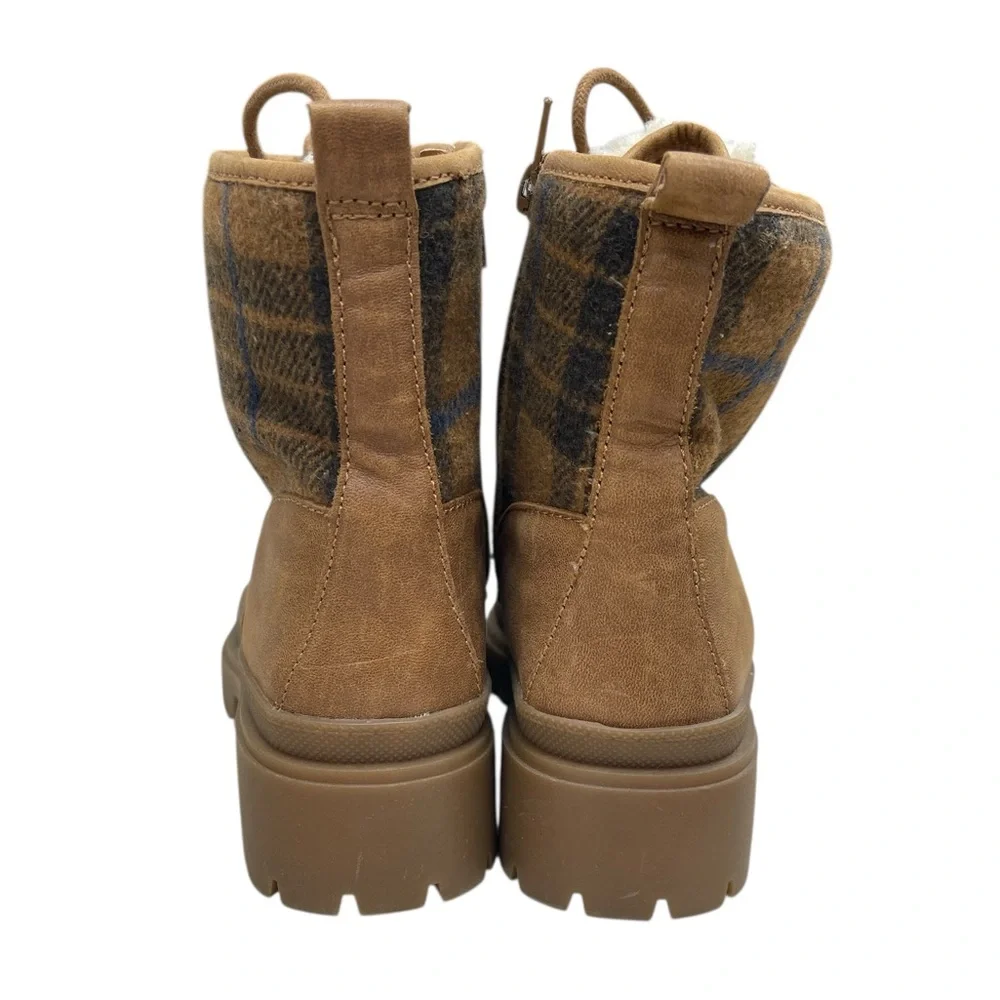 Lucky Brand Tan and Plaid Lace-Up Boots